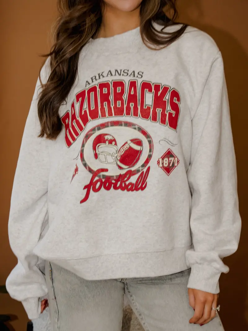 Arkansas Razorbacks Gridiron Weekend Edit Ash Gray Mock Neck Sweatshirt 1