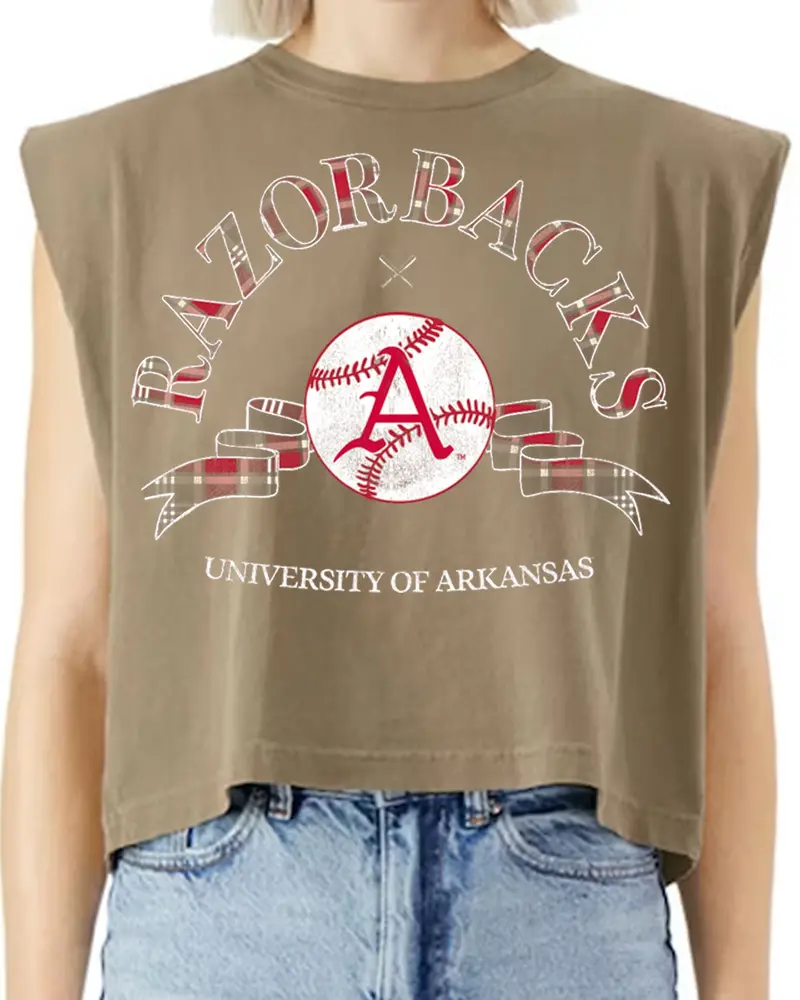 Arkansas Razorbacks Heritage Plaid Baseball Brown Tank 1