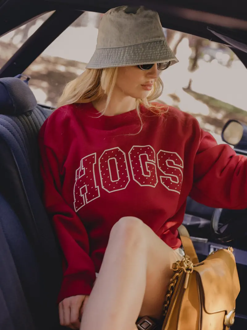 Arkansas Razorbacks Hogs Polka Dot Puff Ink Weekend Red Mock Neck Sweatshirt 1