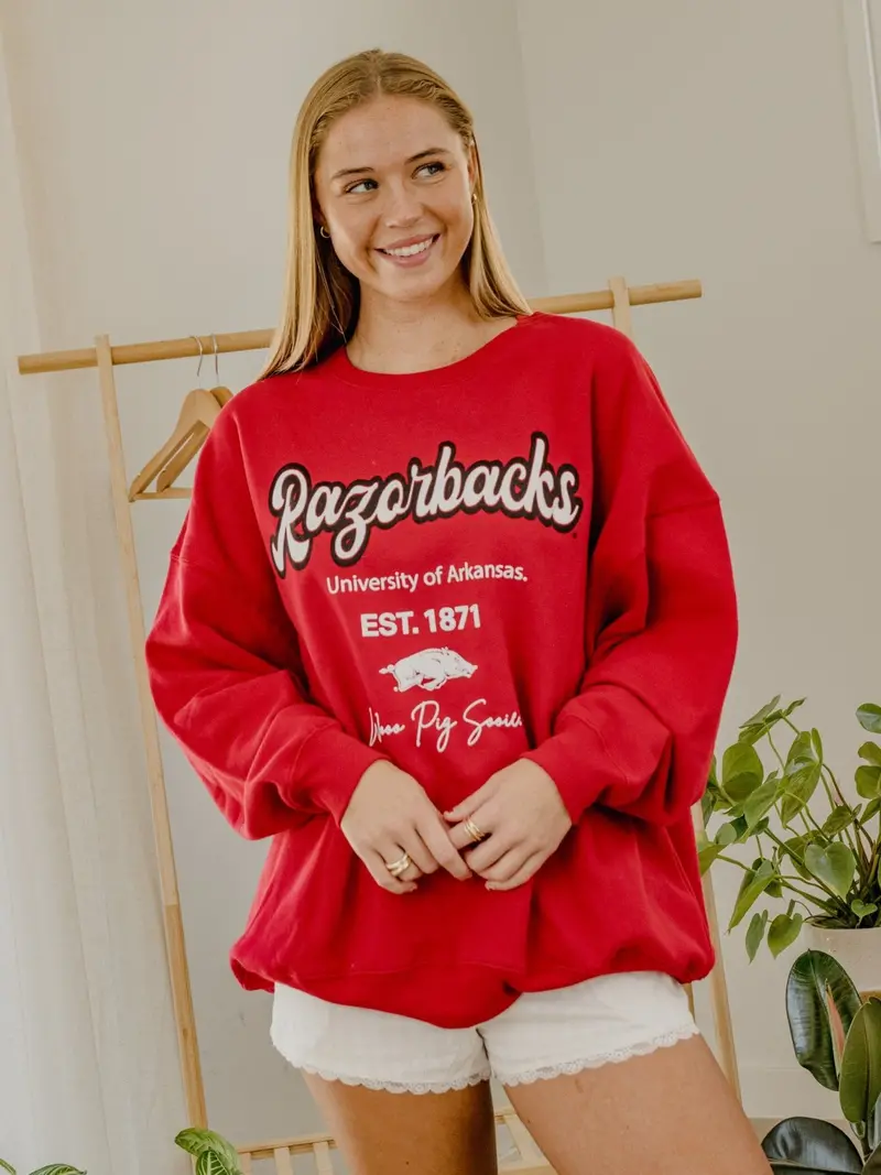 Arkansas Razorbacks Letterman Red Chrome Hi Dive Sweatshirt 1