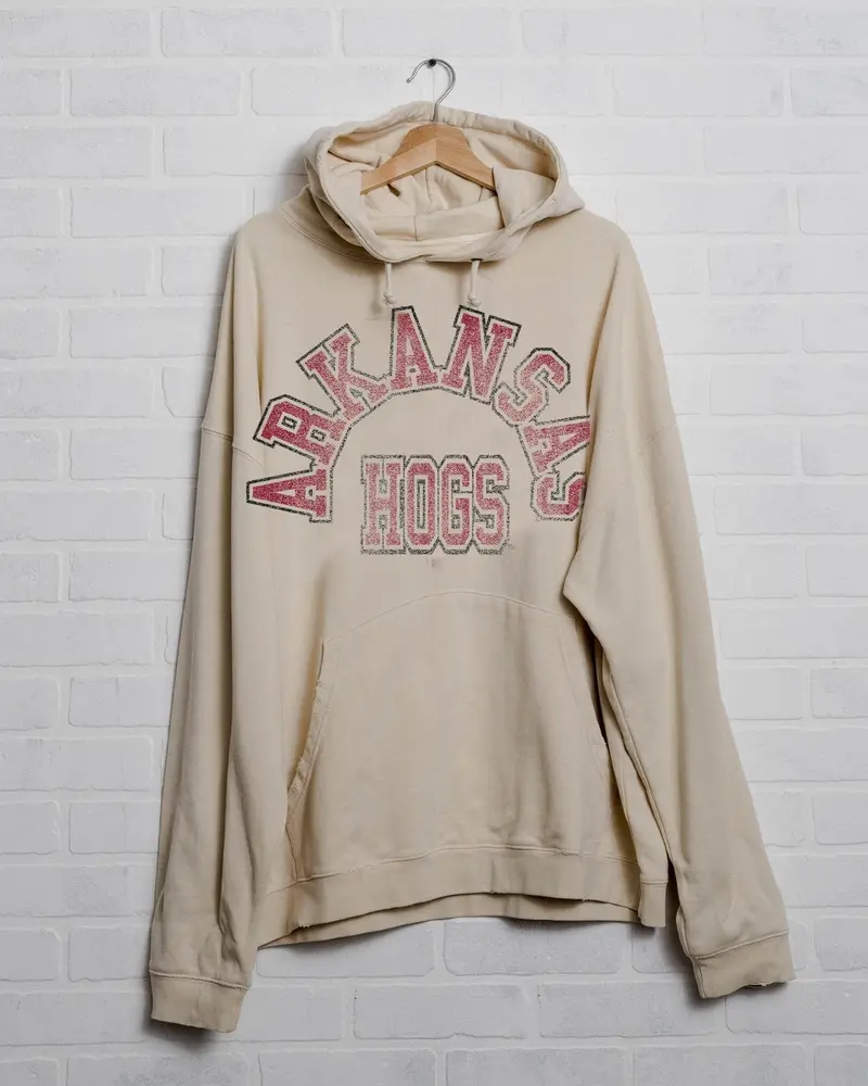 Arkansas Razorbacks Mega Arch Off White Oversized Hoodie 1