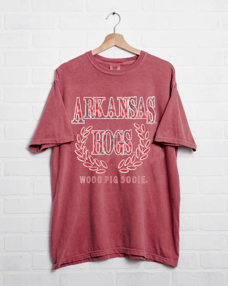 Arkansas Razorbacks Plaid Crest Cardinal Tee 1