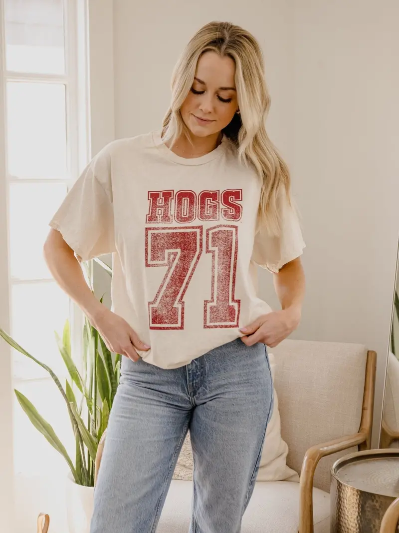 Arkansas Razorbacks Player Off White Thrifted Tee 1