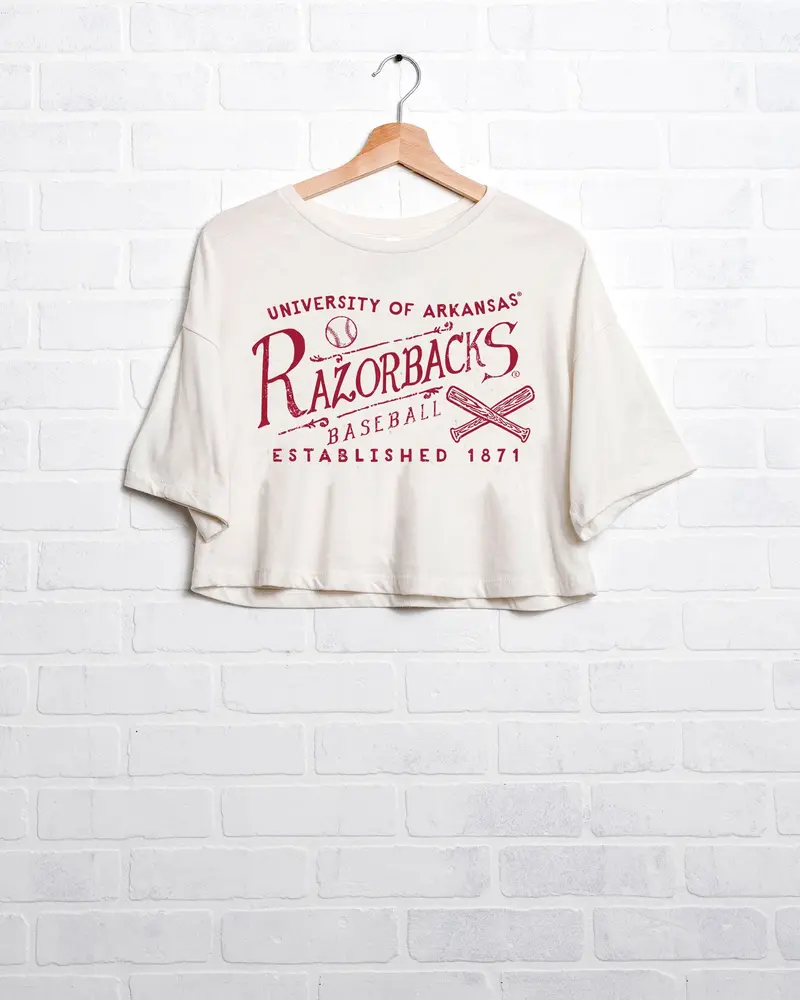 Arkansas Razorbacks Rl Baseball Off White Cropped Tee 1