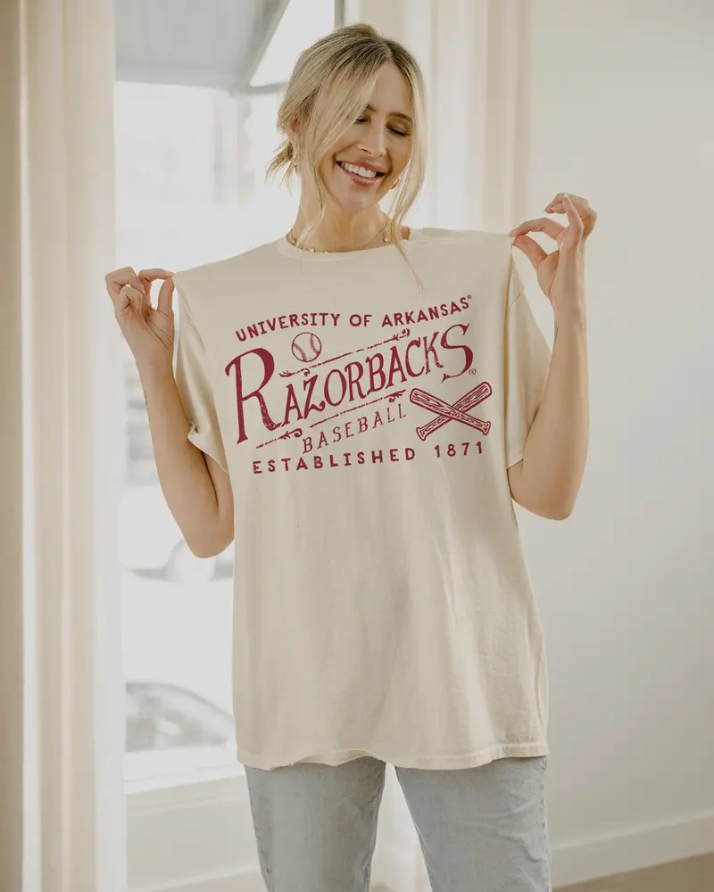 Arkansas Razorbacks Rl Baseball Off White Thrifted Tee 1
