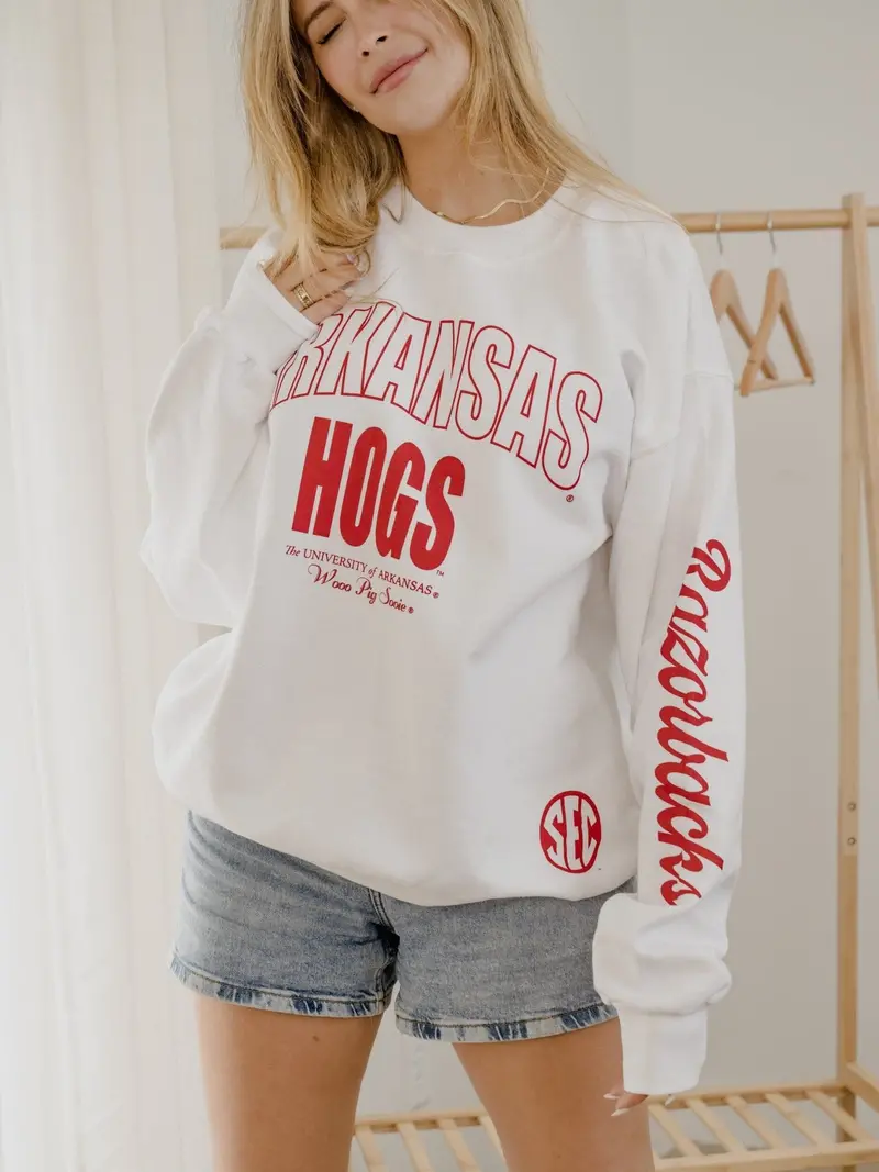 Arkansas Razorbacks Sec Sporty White Sweatshirt 1