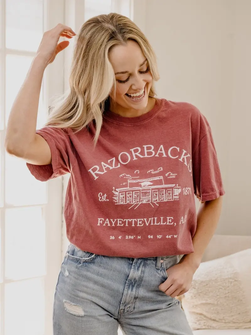 Arkansas Razorbacks Stadium Coordinates Cardinal Tee 1