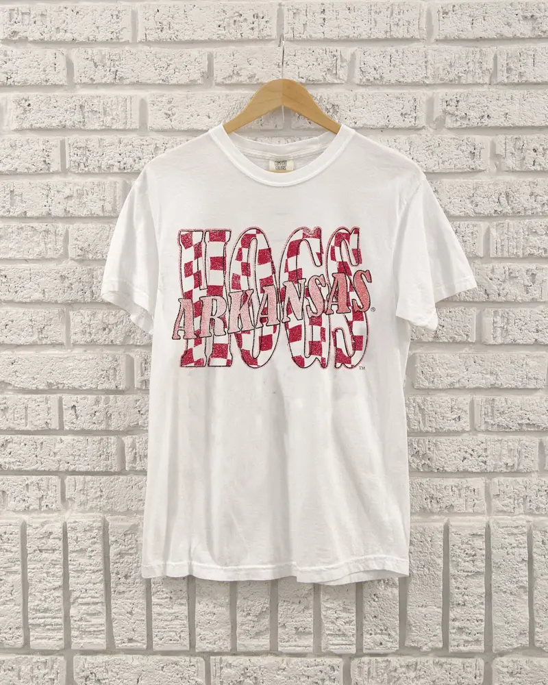 Arkansas Razorbacks Twisted Check White Tee 1