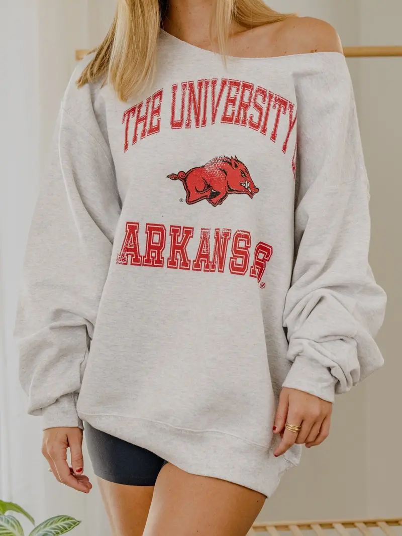 Arkansas Razorbacks Vintage Sport Ash Gray Flashdance Sweatshirt 1