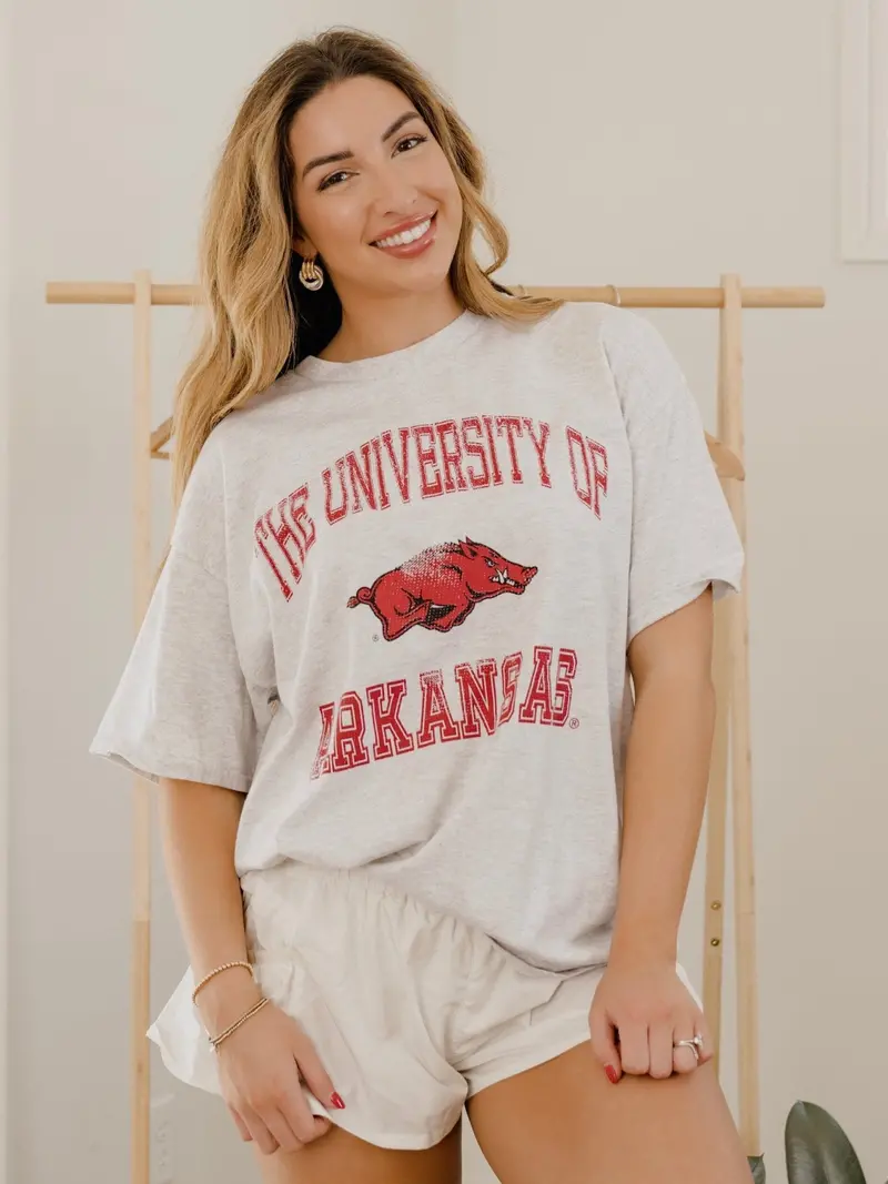 Arkansas Razorbacks Vintage Sport Ash Gray Thrifted Tee 1