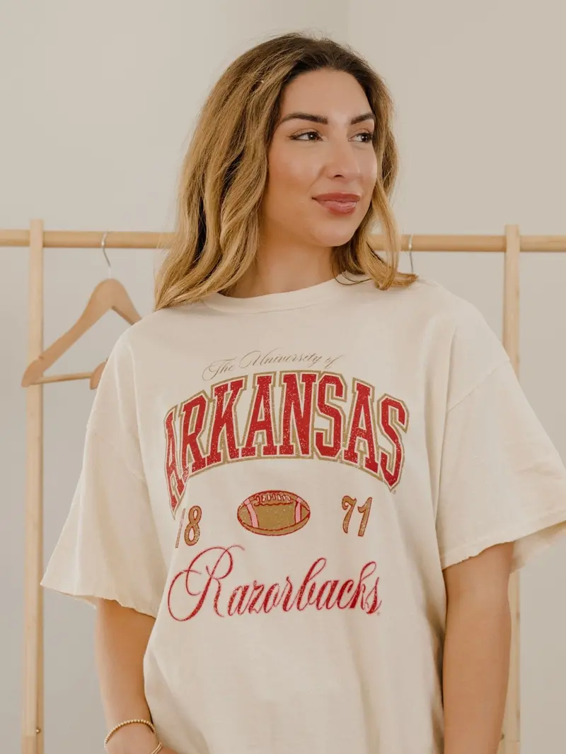 Arkansas Razorbacks Wave Arch Off White Thrifted Tee 1