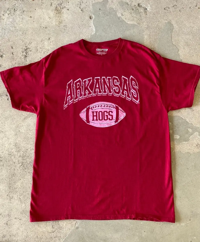 Arkansas Razorbacks Wonka Football Cardinal Thrifted Tee 1