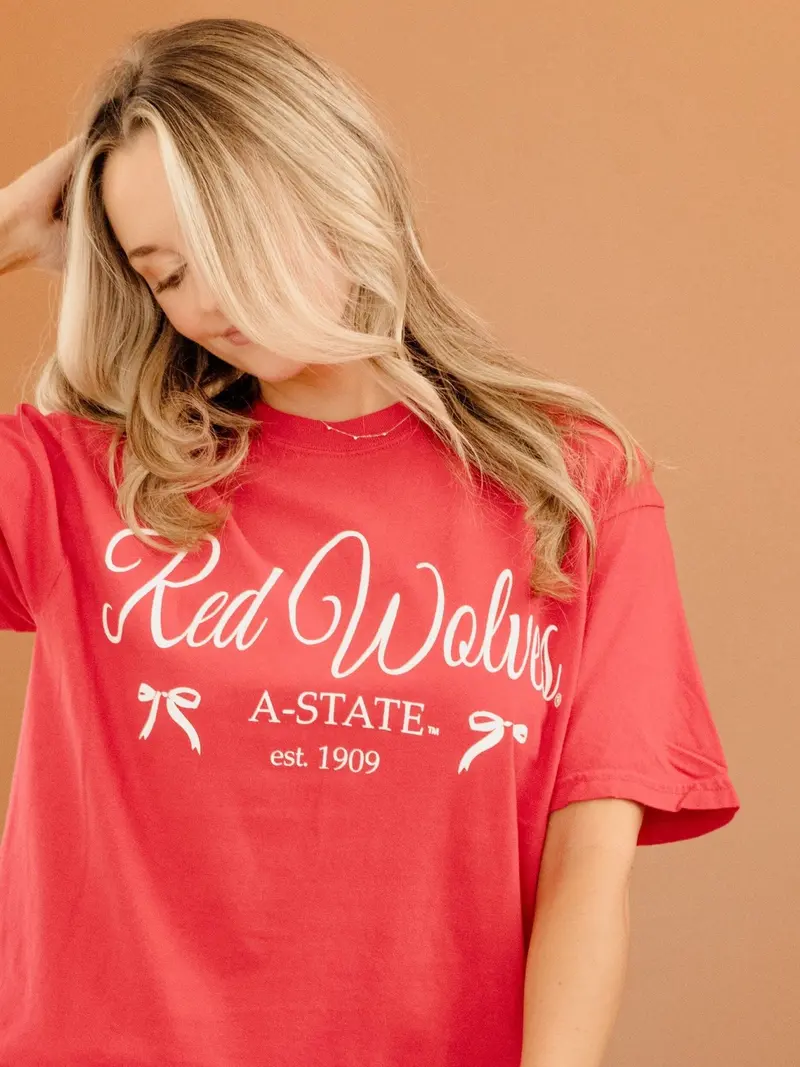 Arkansas State Red Wolves Established Bows Red Tee 1