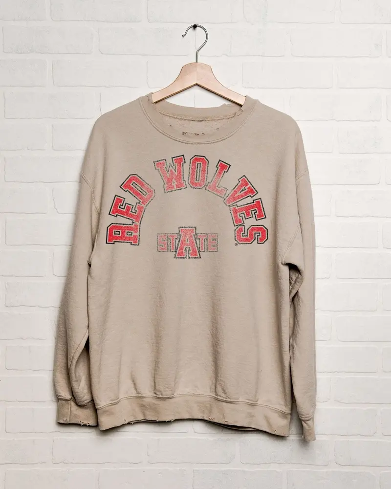 Arkansas State Red Wolves Mega Arch Sand Thrifted Sweatshirt 1