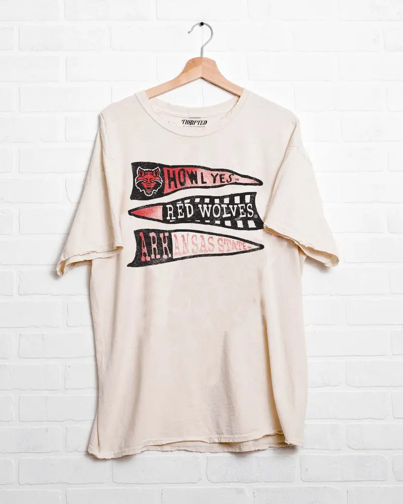 Arkansas State Red Wolves Pennant Off White Thrifted Tee 1