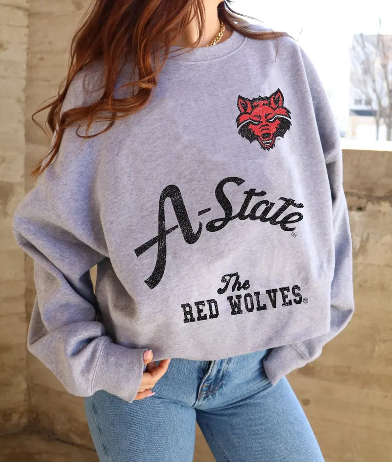 Arkansas State Red Wolves Quality Gray Oversized Crew Sweatshirt 1