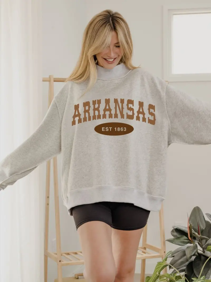 Arkansas Western Established Date Gray Mock Neck Reversible Sweatshirt 1