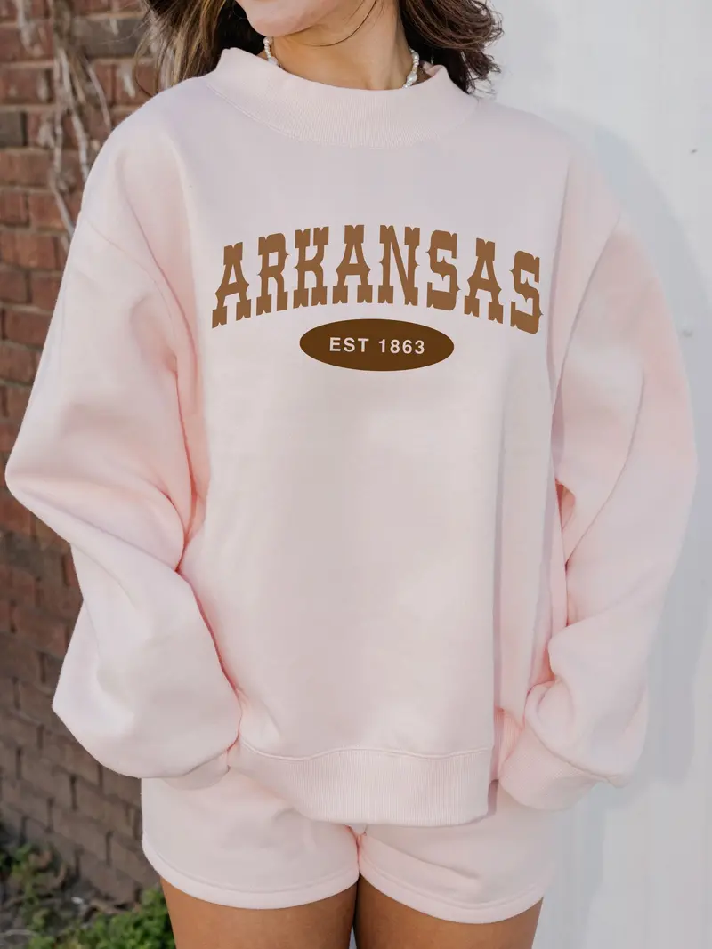 Arkansas Western Established Date Weekend Edit Pink Mock Neck Sweatshirt 1