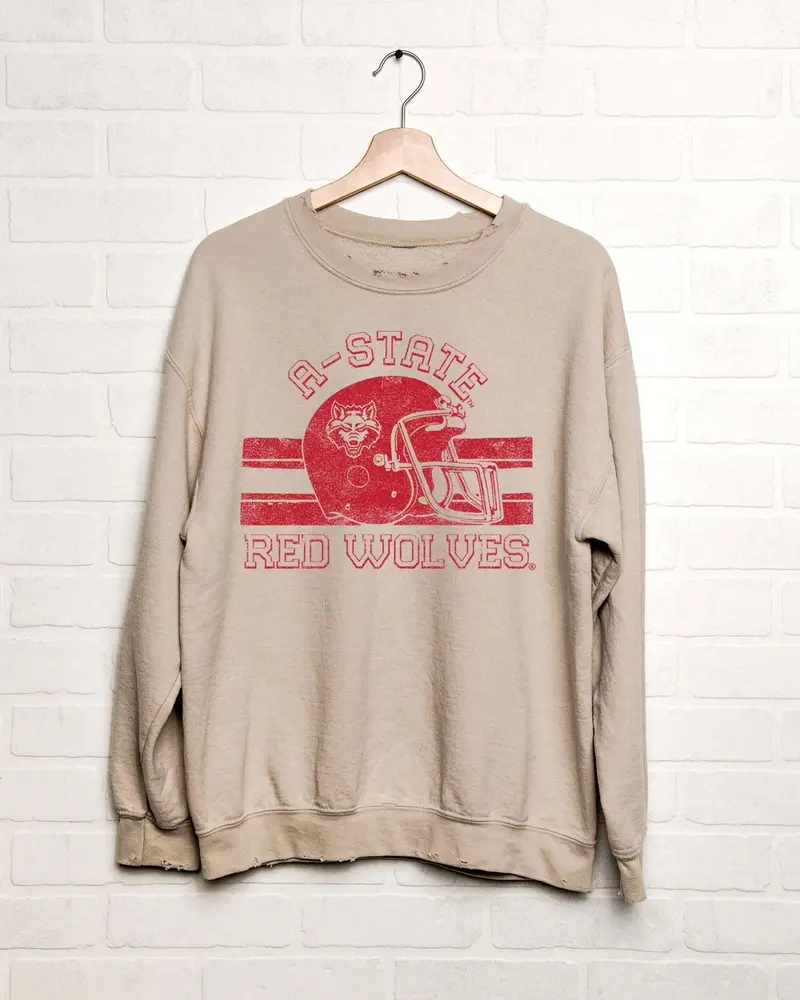Asu Red Wolves Champion Helmet Sand Thrifted Sweatshirt 1