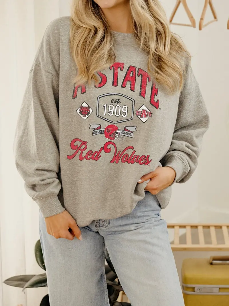 Asu Red Wolves Patches 25 Ash Gray Thrifted Sweatshirt 1
