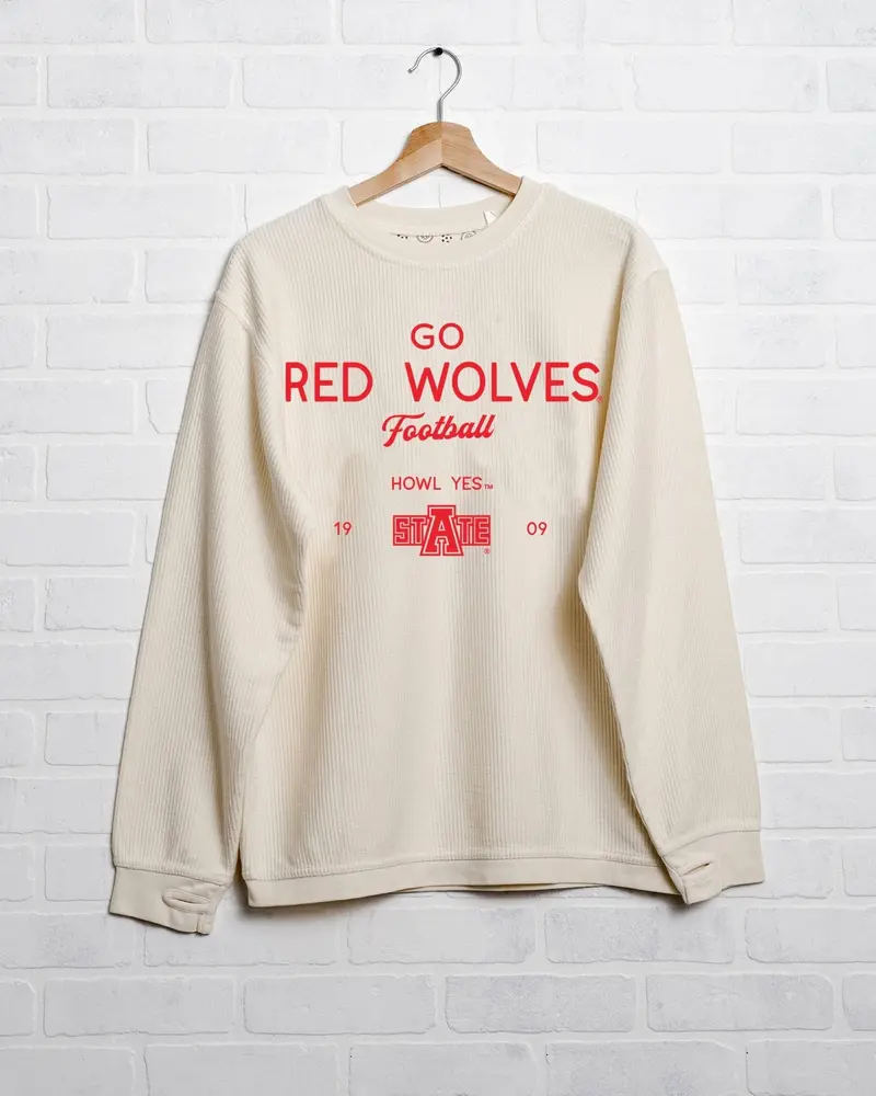 Asu Red Wolves Shot Off Ivory Corded Crew Sweatshirt 1