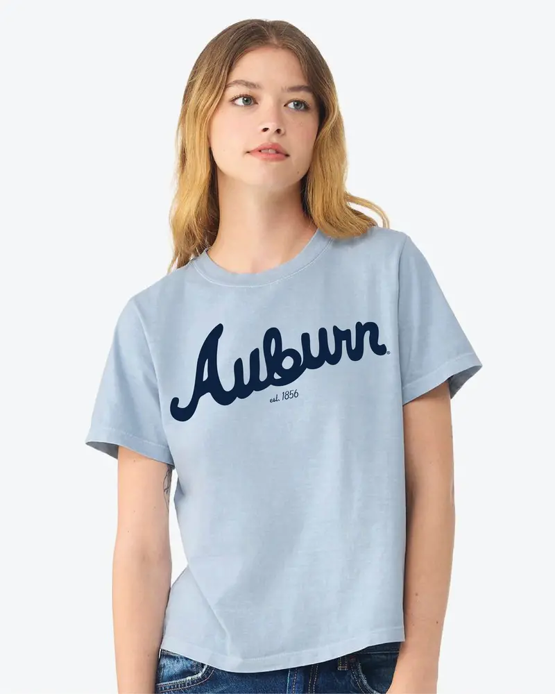 Auburn Tigers Bold Script Light Blue Ellie Heavyweight Tee 1