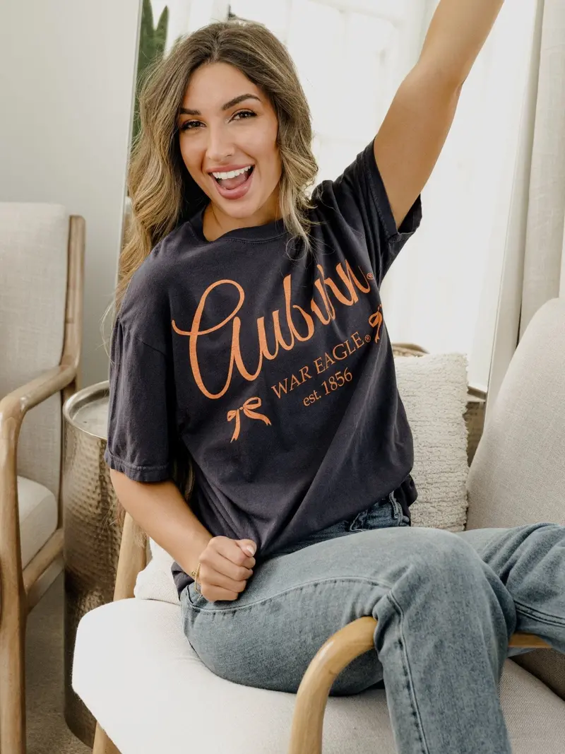 Auburn Tigers Established Bows Navy Tee 1