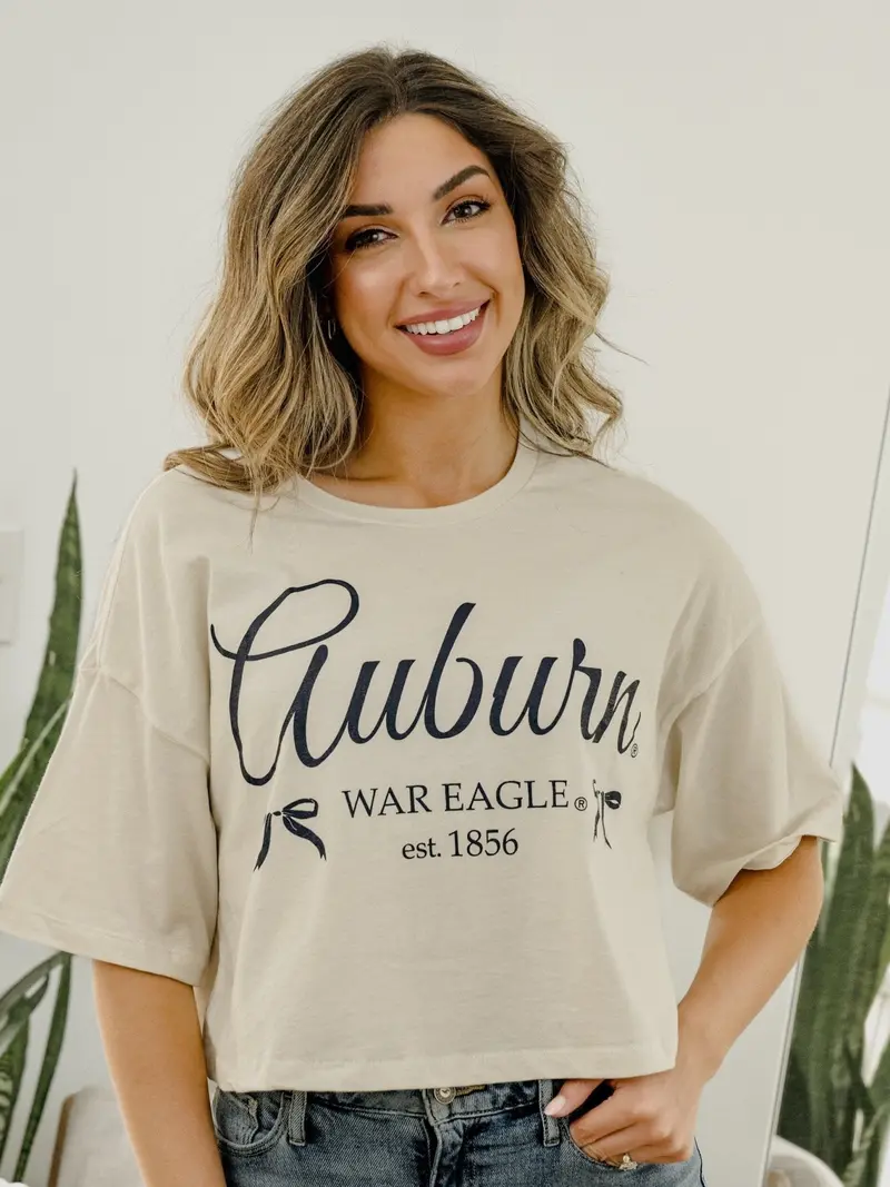 Auburn Tigers Established Bows Off White Cropped Tee 1