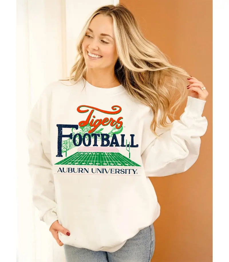 Auburn Tigers Football Field White Sweatshirt 1