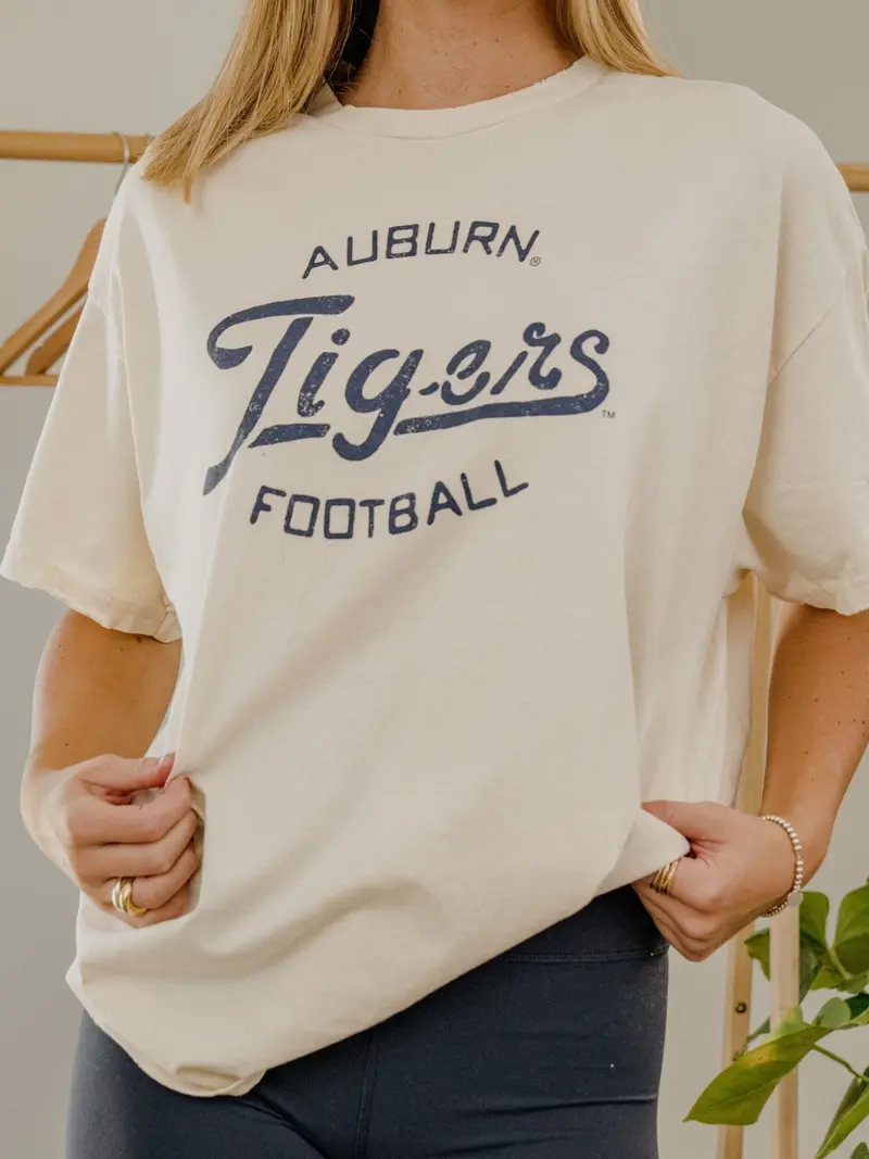 Auburn Tigers Football Stencil Off White Thrifted Tee 1