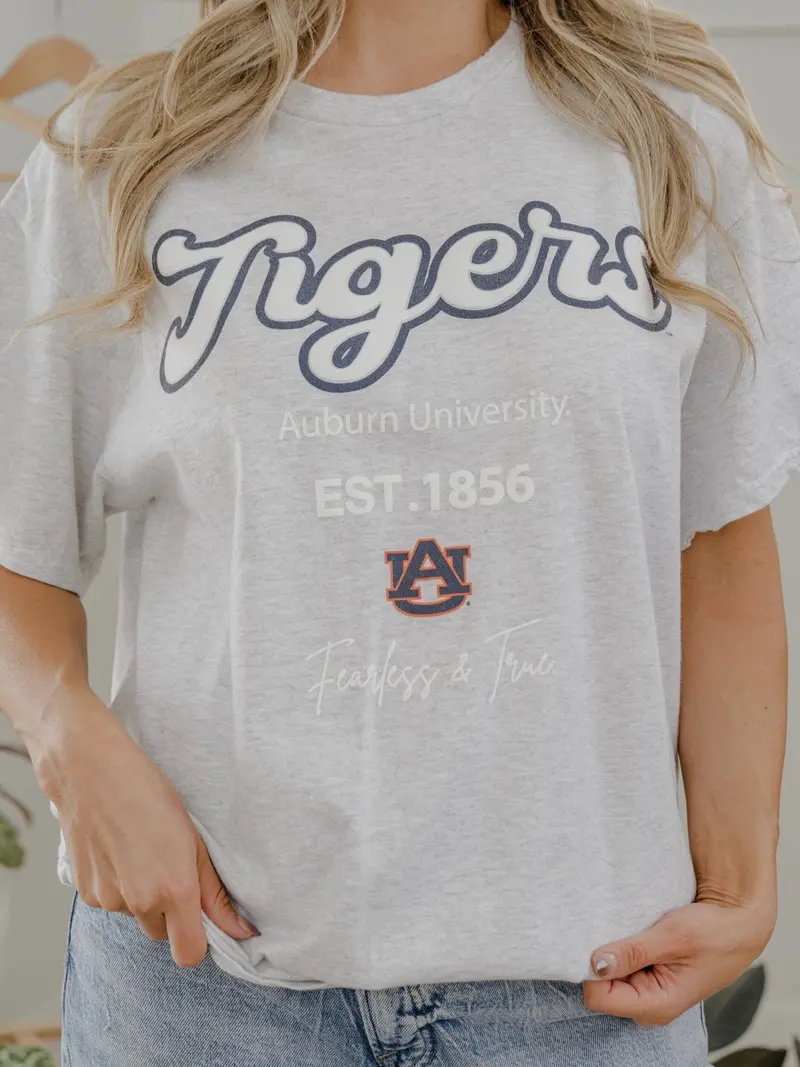 Auburn Tigers Letterman Ash Gray Thrifted Tee 1