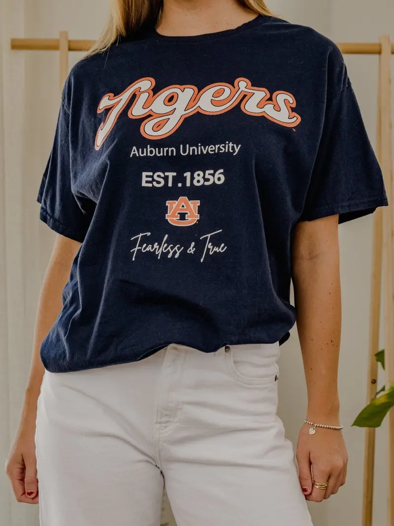Auburn Tigers Letterman Navy Thrifted Tee 1