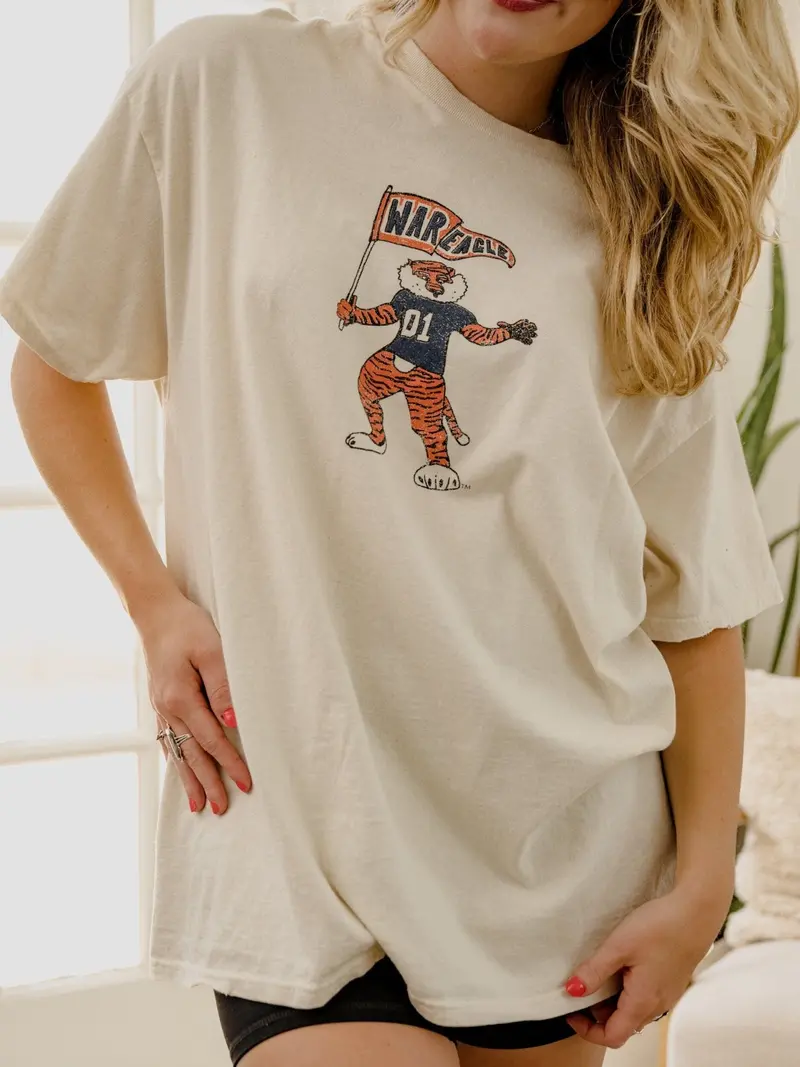 Auburn Tigers Mascot Flag Off White Thrifted Tee 1