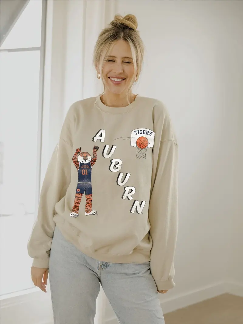 Auburn Tigers Retro Basketball Sand Thrifted Sweatshirt 1