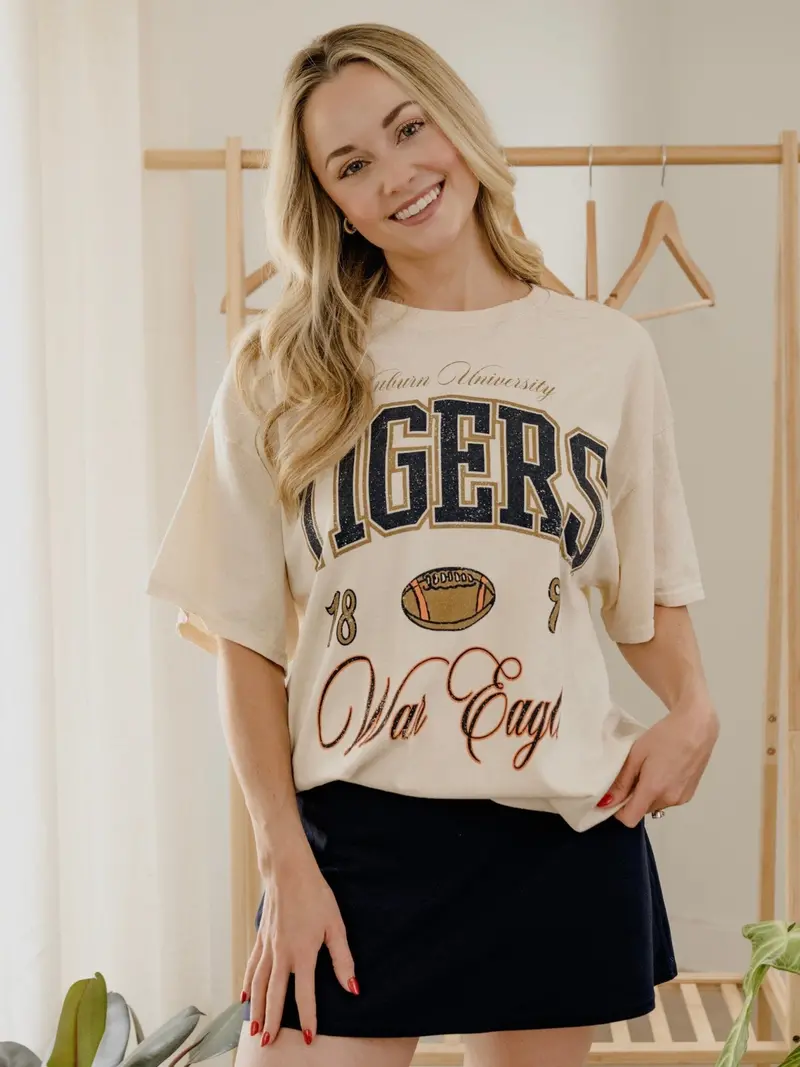 Auburn Tigers Wave Arch Off White Thrifted Tee 1