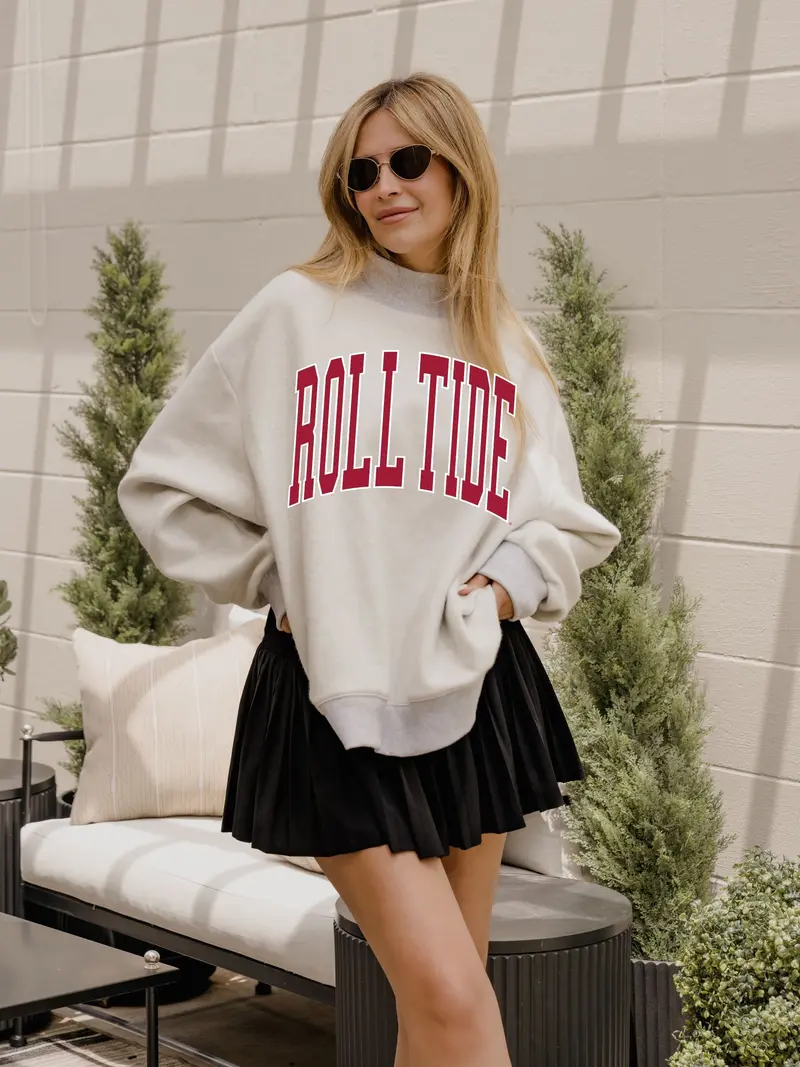 Bama Crimson Tide Double Tall Boy Gray Mock Neck Reversible Sweatshirt 1