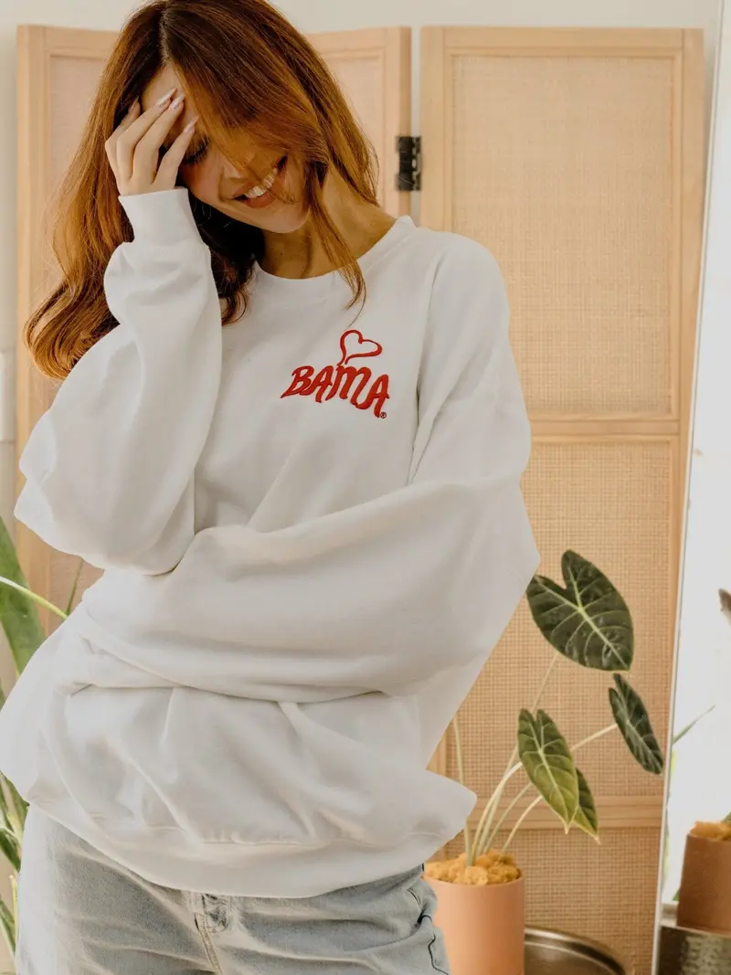 Bama Crimson Tide Lyric Puff Ink White Sweatshirt 1