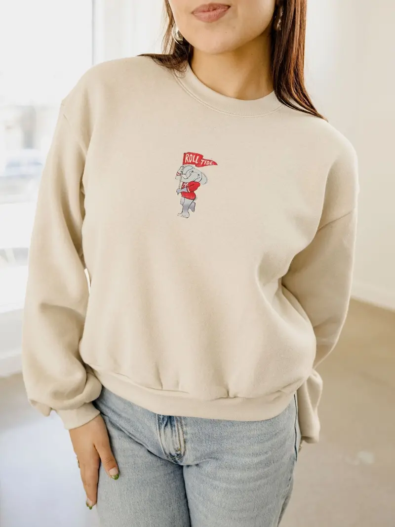 Bama Crimson Tide Mascot Flag Natural Sweatshirt 1