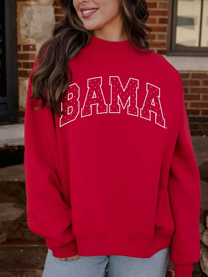 Bama Crimson Tide Polka Dot Puff Ink Weekend Red Mock Neck Sweatshirt 1