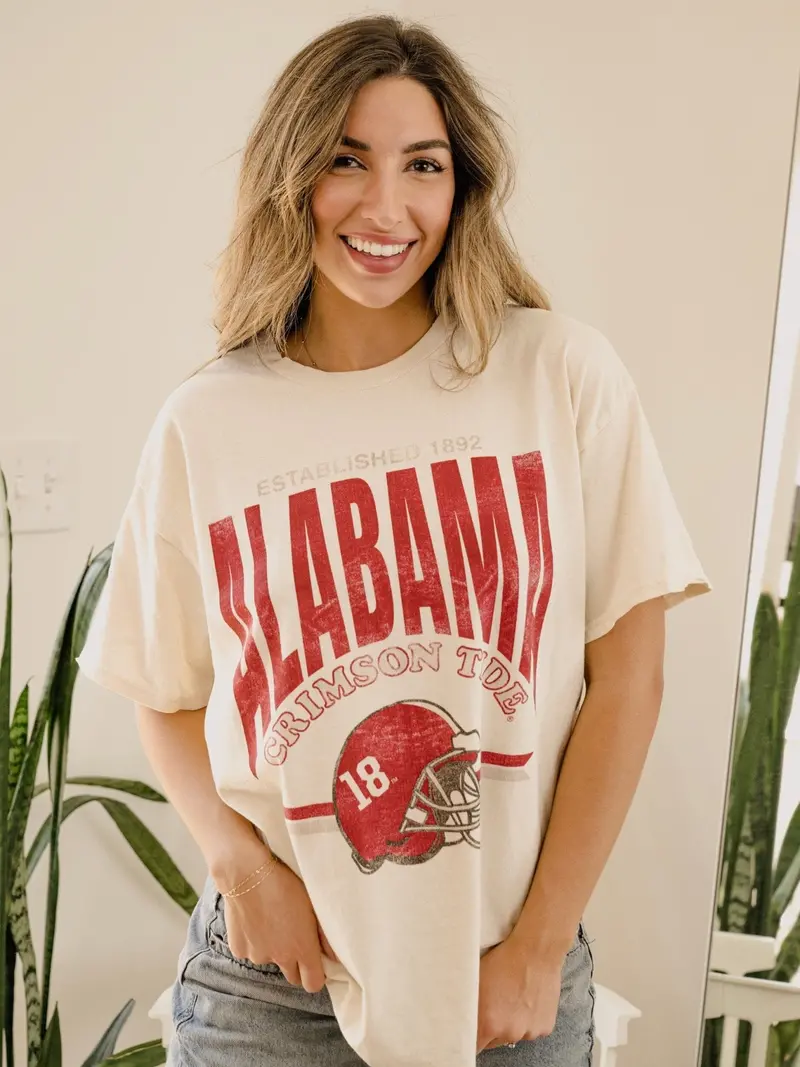 Bama Established Date Helmet Off White Thrifted Tee 1
