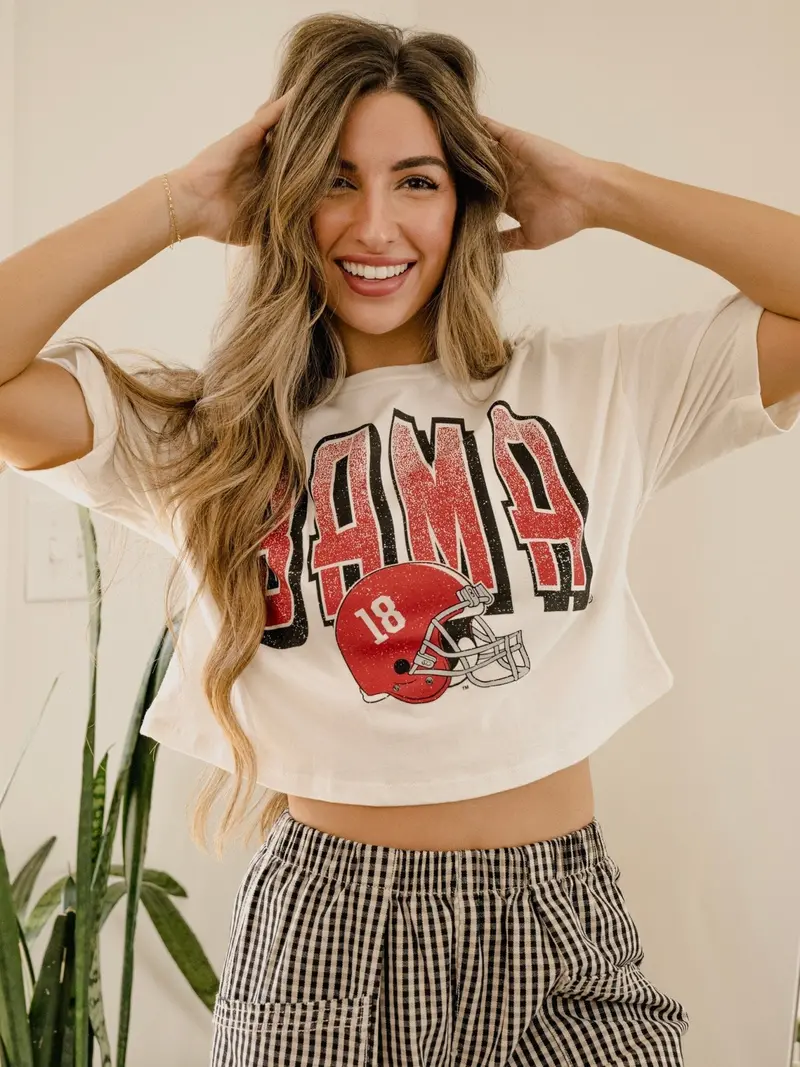 Bama Helmet Fade Off White Cropped Tee 1