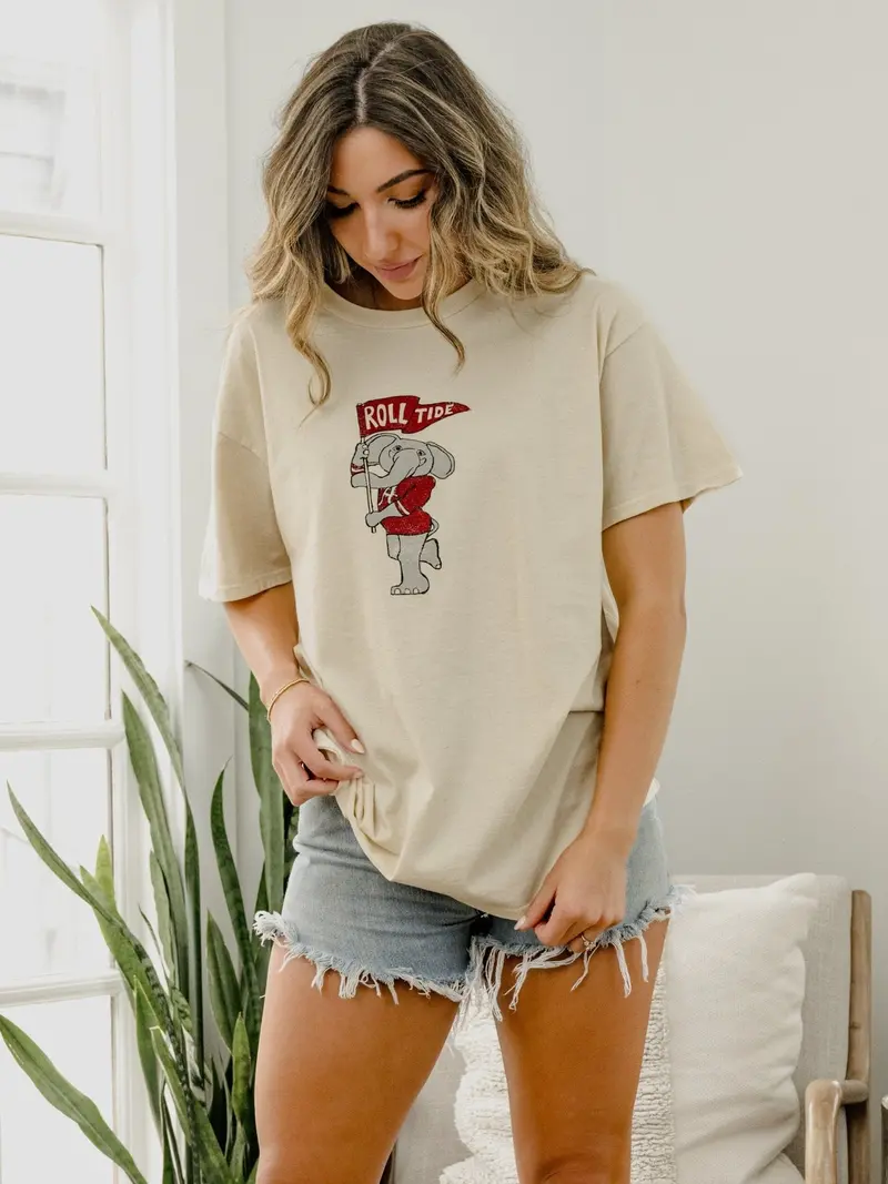Bama Mascot Flag Off White Thrifted Tee 1