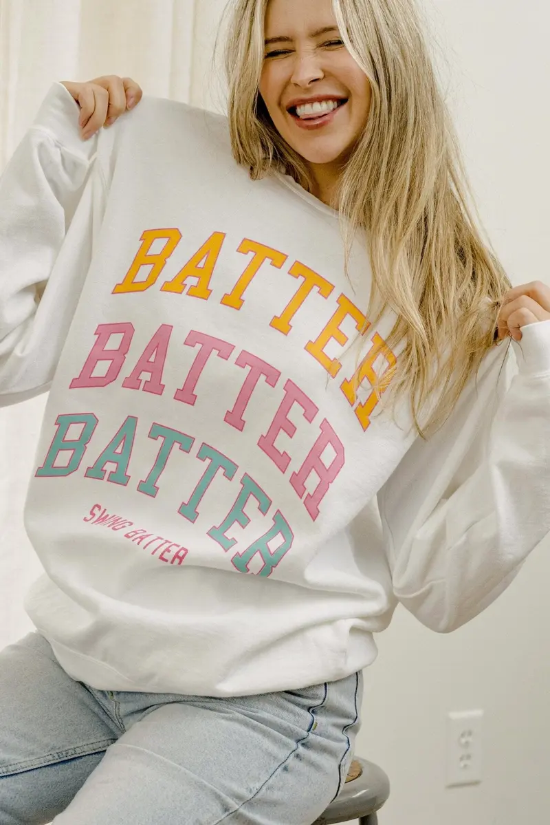 Batter Batter Batter Swing White Sweatshirt 1