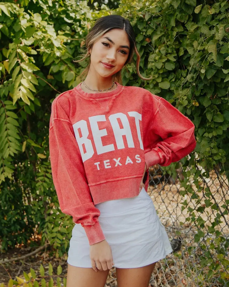 Beat Texas Gault Crimson Corded Crew Cropped Sweatshirt 1