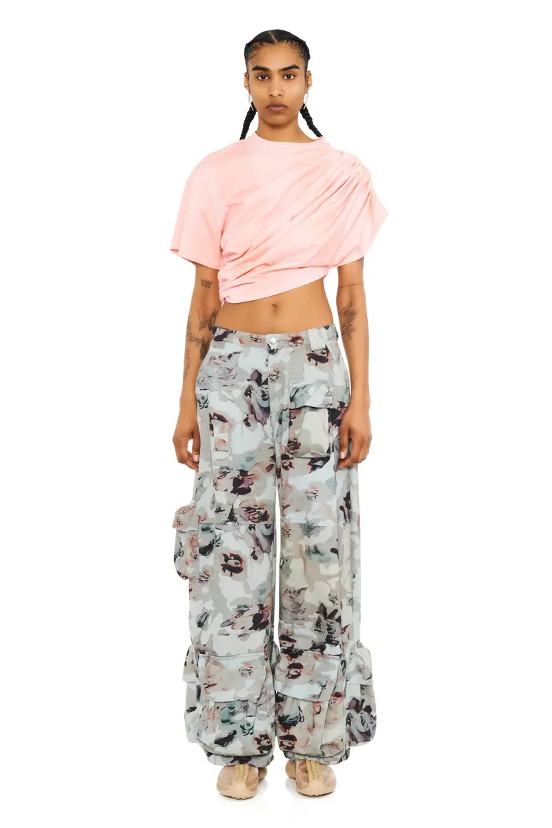 Beige Watercolor Roses Garden Cargo Pant 1