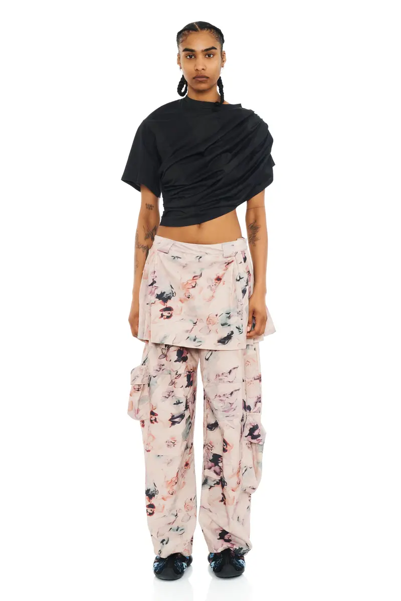 Beige Watercolor Roses Lawn Skirt Cargo Pant 1