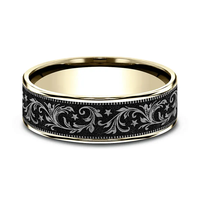 Benchmark® Golden Midnight Scroll Titanium Band 1