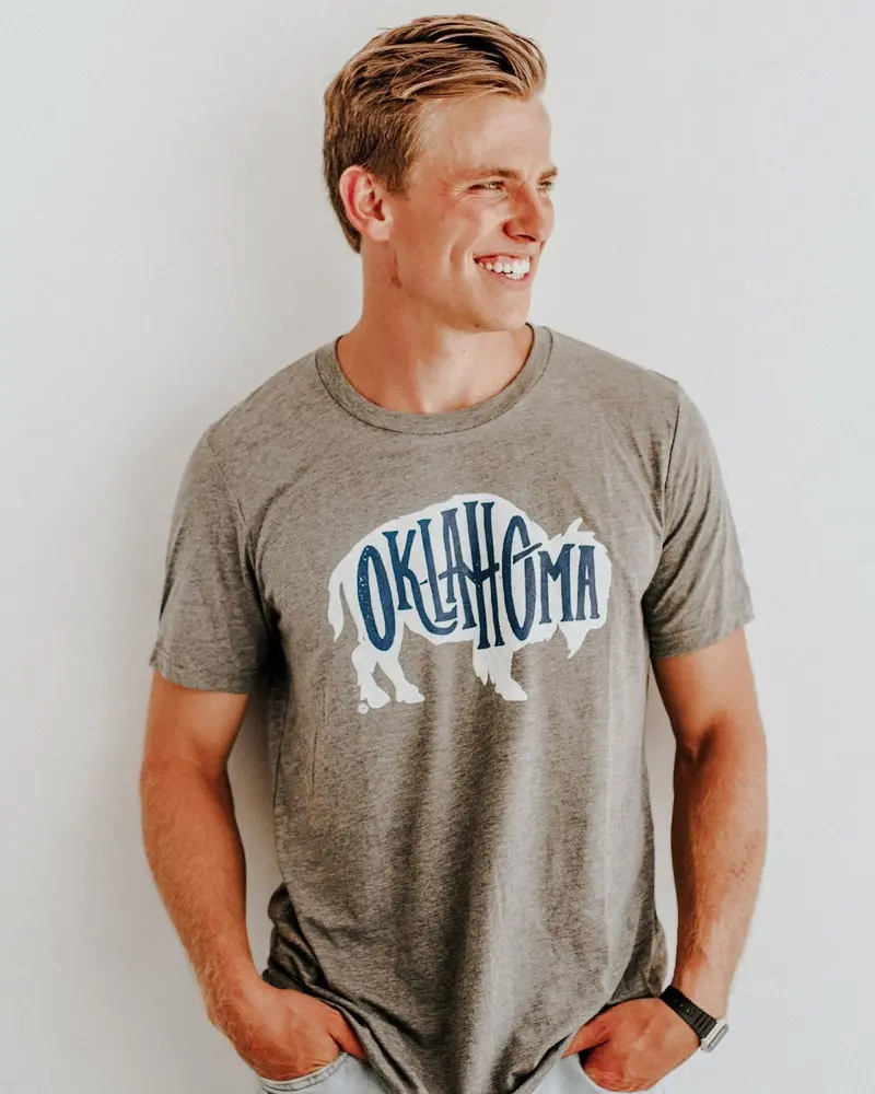 Bison Oklahoma Gray Crew Tee 1