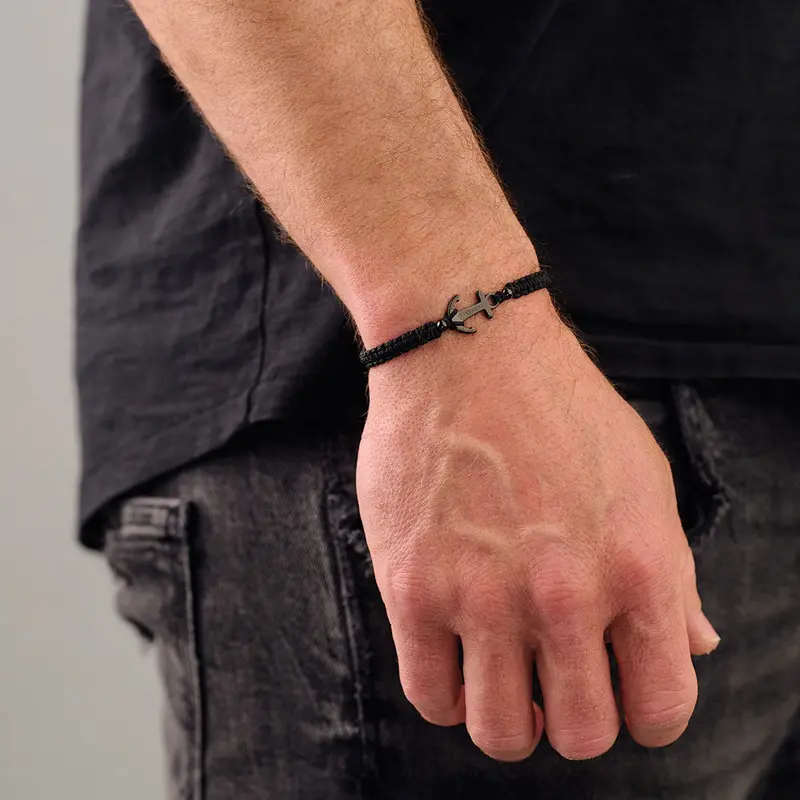 Black Anchor Braided Bracelet 2