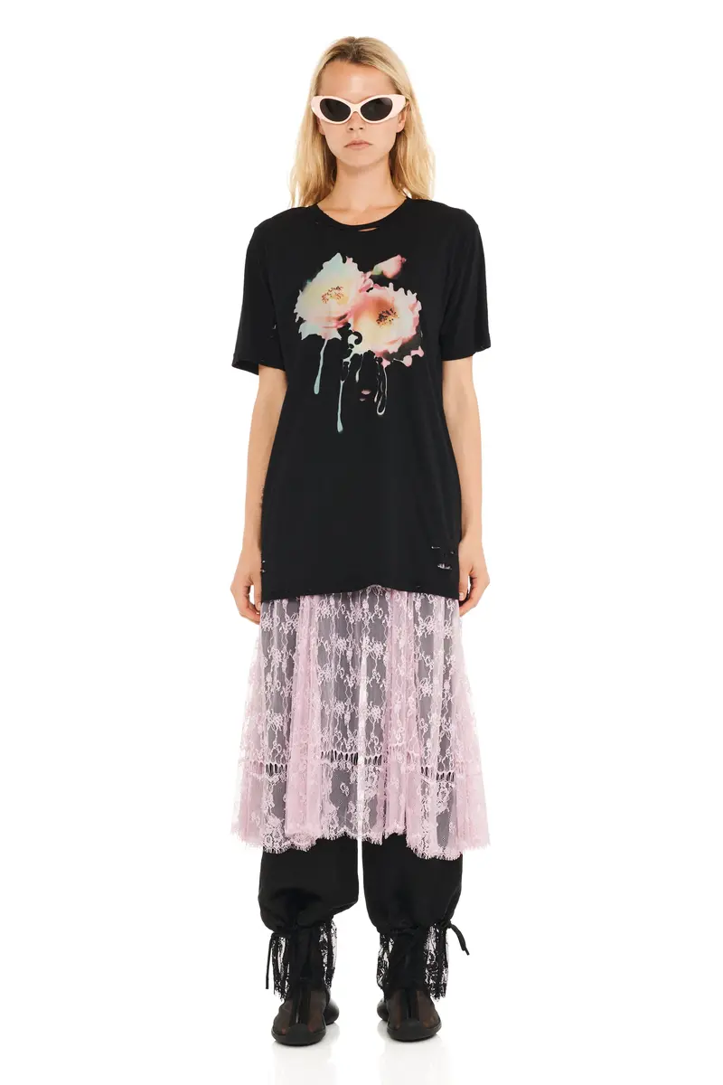 Black Flower Dream Distressed Graphic Tee 1